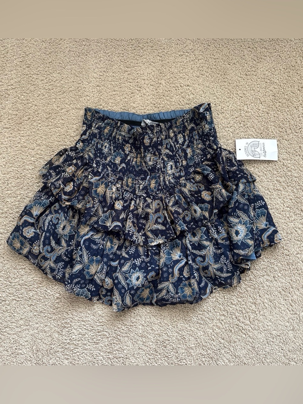 Patrons of Peace Navy Floral Ruffle Skater Skirt